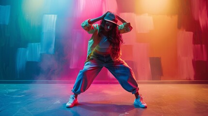 Adolescent female performing hip hop dance. - obrazy, fototapety, plakaty