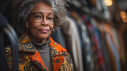 Lady selecting garments at flea bazaar.