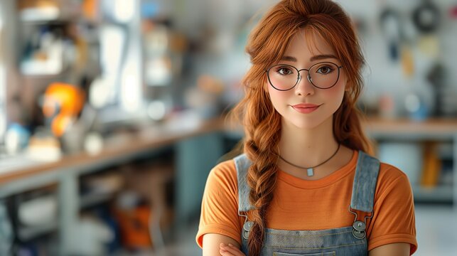  A Girl With Red Hair In Her Workshop. Generative AI	
