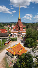 Top view of Wat Chang Hai or Wat Rat Buranaram is a beautiful temple in Pattani that is more than 300 years old.