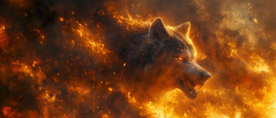 Mystical Animal Emerging From The Flame. Illustration On The Theme Of Mysticism And The Animal World, Fantasy, Comics And Horror. Generative AI	
