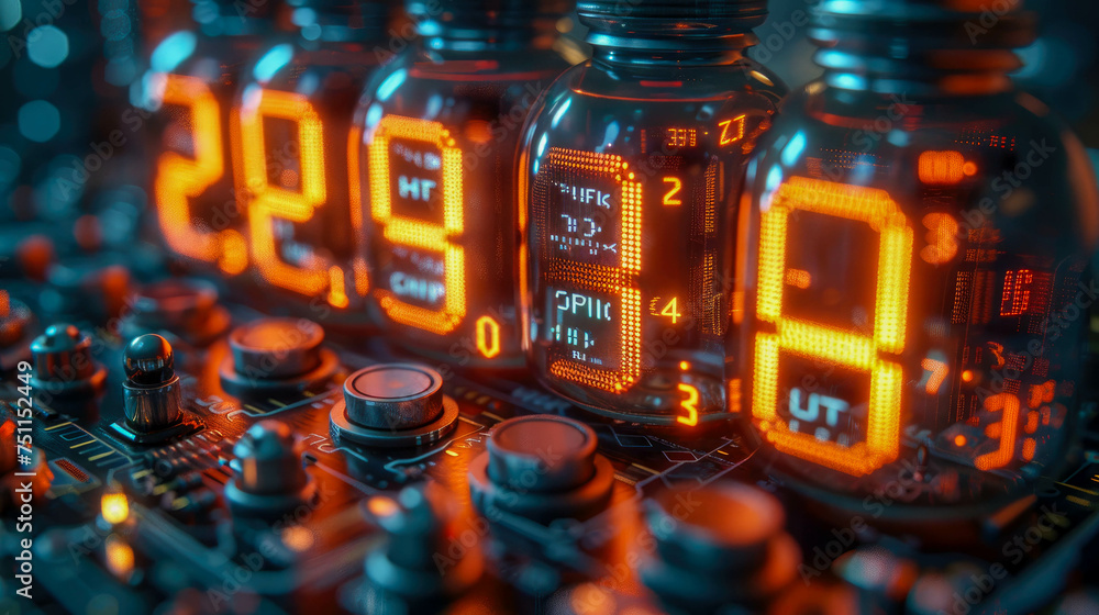 Poster electronic control panel with binary code. futuristic technology background