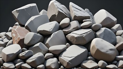 Fototapeta premium Cut out rock stones composition layout on transparent backgrounds 3d rendering png