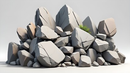 Cut out rock stones composition layout on transparent backgrounds 3d rendering png
