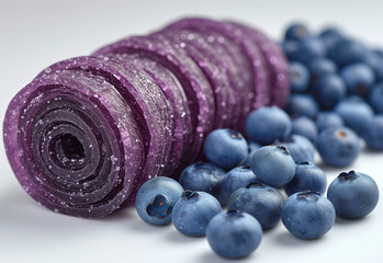 Pastille of dried blueberries, rolled into a roll. Fresh blueberry berries. Berry fruit pastila....