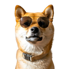 Shiba Inu wearing sunglasses on transparent background
