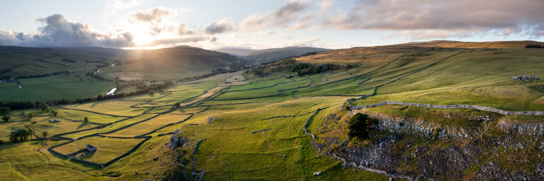 Dales way aerial Wharfedale fields Yorkshire Dales