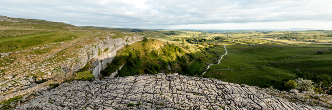 Malham Cove limestone pavement aerial Yorkshire dales