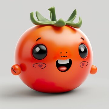 A toy with a smile on its face in the shape of a red tomato.  Generative AI	
