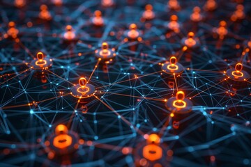 Closeup on blockchain nodes powering a social network where viral content and profiles converge