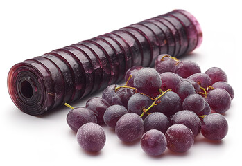 Pastille of grapes rolled into roll. Delicious healthy fruit dessert. Berry and fruit pastille on a white background. Generative AI