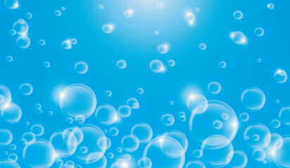Abstract clear bubbles on blue-purple background, vector, 3D