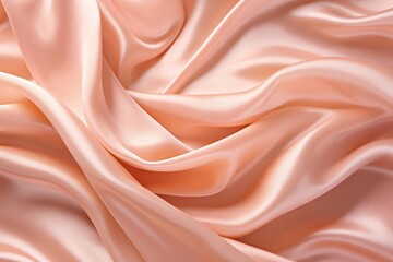 A light peach fabric flows in wavy textures, perfect for elegant fashion backgrounds or soft design elements. The smooth, satiny surface creates a tranquil aesthetic suitable for branding or decor. - 751154629