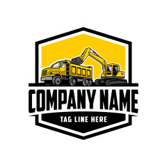 mini excavator,  truck company  logo vector image