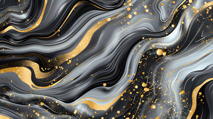 Liquid texture with marble pattern white, black and gold colour - obrazy, fototapety, plakaty