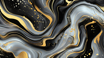 Liquid texture with marble pattern white, black and gold colour