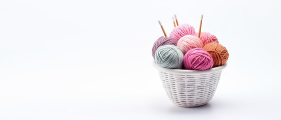 wool threads for knitting in a basket
