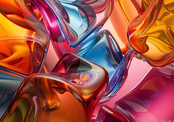 A vibrant 3D object made of colorful glass serves as an abstract wallpaper background