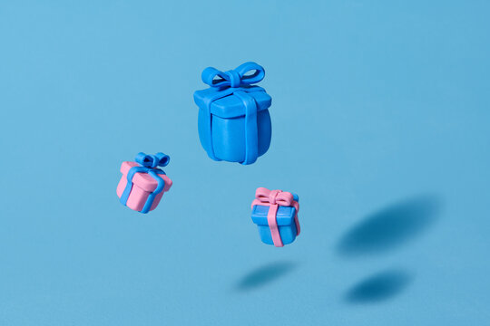 Christmas Product podium scene with flying falling gift boxes
