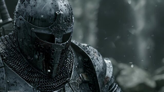 A battlehardened Norman knight covered in scars and bearing the marks of countless battles yet still standing strong.