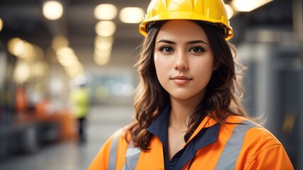 Portrait of female engineer worker wearing safety uniform