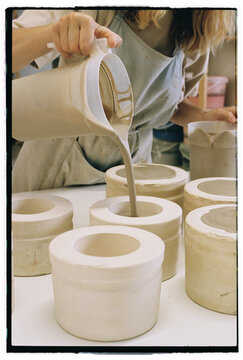 Ceramist working at pottery studio