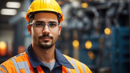 Portrait of male engineer worker wearing safety uniform