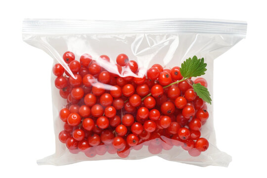 Bag Filled With Red Berries. A bag overflowing with ripe red berries, showcasing a bountiful harvest of fresh produce. The vibrant red color of the berries creates a visually striking image.