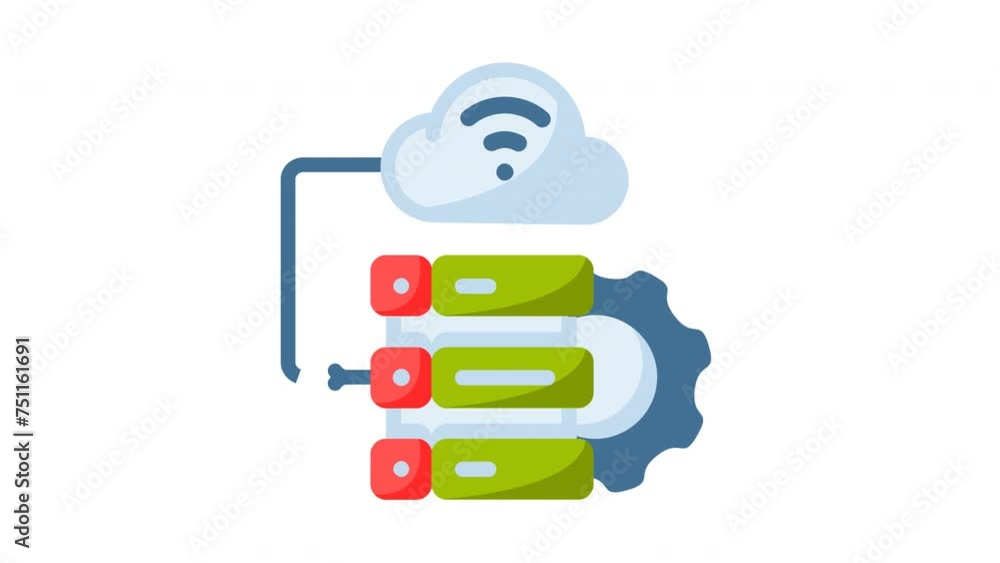 Poster animated database with cloud computing and gearwheel icon design for technology companies. suitable 