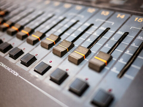 Old sound mixer desk with dials