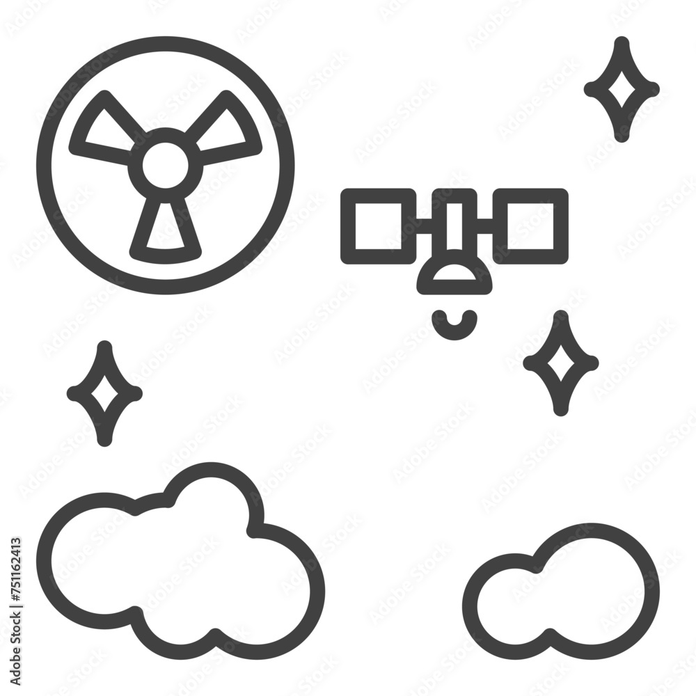 Poster space-based nuclear weapons and clouds vector linear icon or logo element