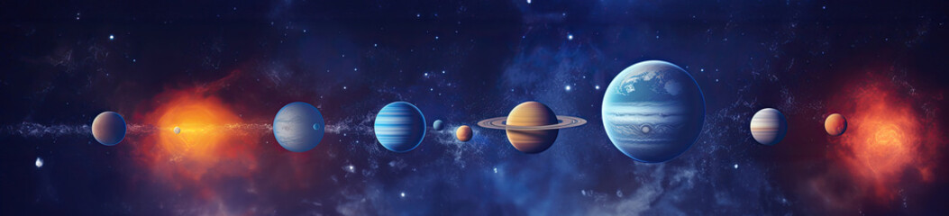 A long line of planets in the solar system, including Jupiter, Saturn, Uranus