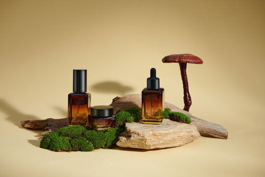 A set of amber bottles for essential oils and cosmetics