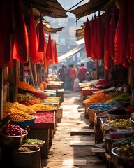 Sale of fruits and vegetables at the street market in Kathmandu, Nepal