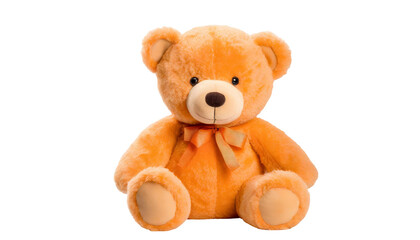 Orange teddy bear isolated on transparent background.