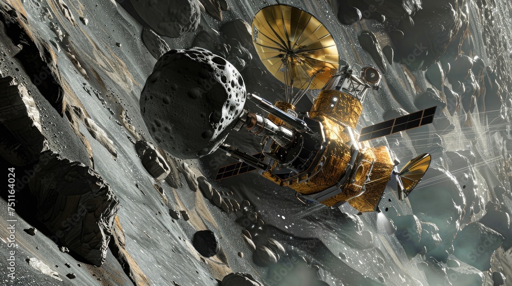 Wall mural a space probe collecting samples from an asteroid in a distant asteroid belt