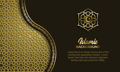 Islamic Arabic Green Luxury Arabesque Pattern Background with Elegant Border Golden Frame
