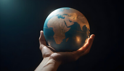 hands holding a earth on a dark background