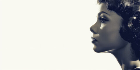 Retro portrait with a woman of the 60s isolated from the background with copy space for text