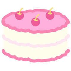 Strawberry cake with cherry for patches, plush toy, doll, sweet dessert, card, food, cafe, restaurant, menu, recipe, baking book, print, social media post, clip art, birthday cake, celebration, logo