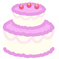 Two layered cakes with cherry for patches, plush toy, doll, sweet dessert, card, food, cafe, restaurant, menu, recipe, baking book, print, social media post, clip art, birthday cake, celebration, logo
