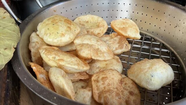 Hing kachori prepared in a Bengali restaurant.