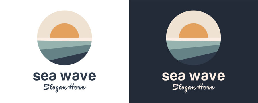 simple wave vector design beach view logo design template