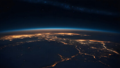 the earth at night with lights from space