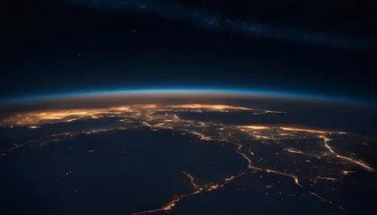 Tuinposter the earth at night with lights from space © David Angkawijaya