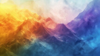 An abstract blend of vibrant colors in a surreal mountain landscape.