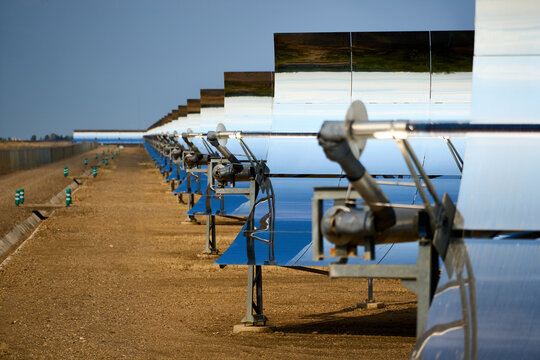 Renewables - parabolic trough solar collector mirror heliostats