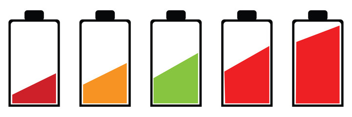 Battery icon set .Set of battery charge level indicators. Battery icon vector set isolated on white background. Symbols of battery charge level, full and low. Vector illustration. Eps file 75.