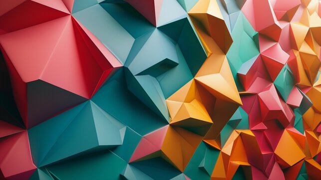 An abstract representation of interlocking polygons in vibrant hues, forming an eye-catching and minimalistic HD background mockup.