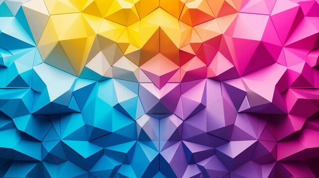 An abstract representation of interlocking polygons in vibrant hues, forming an eye-catching and minimalistic HD background mockup.